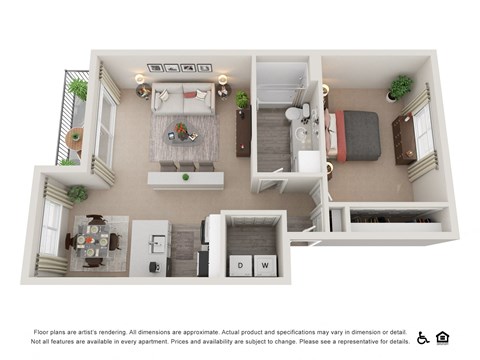 Floor plan for 1 bed, 1 bath, 725 sqft